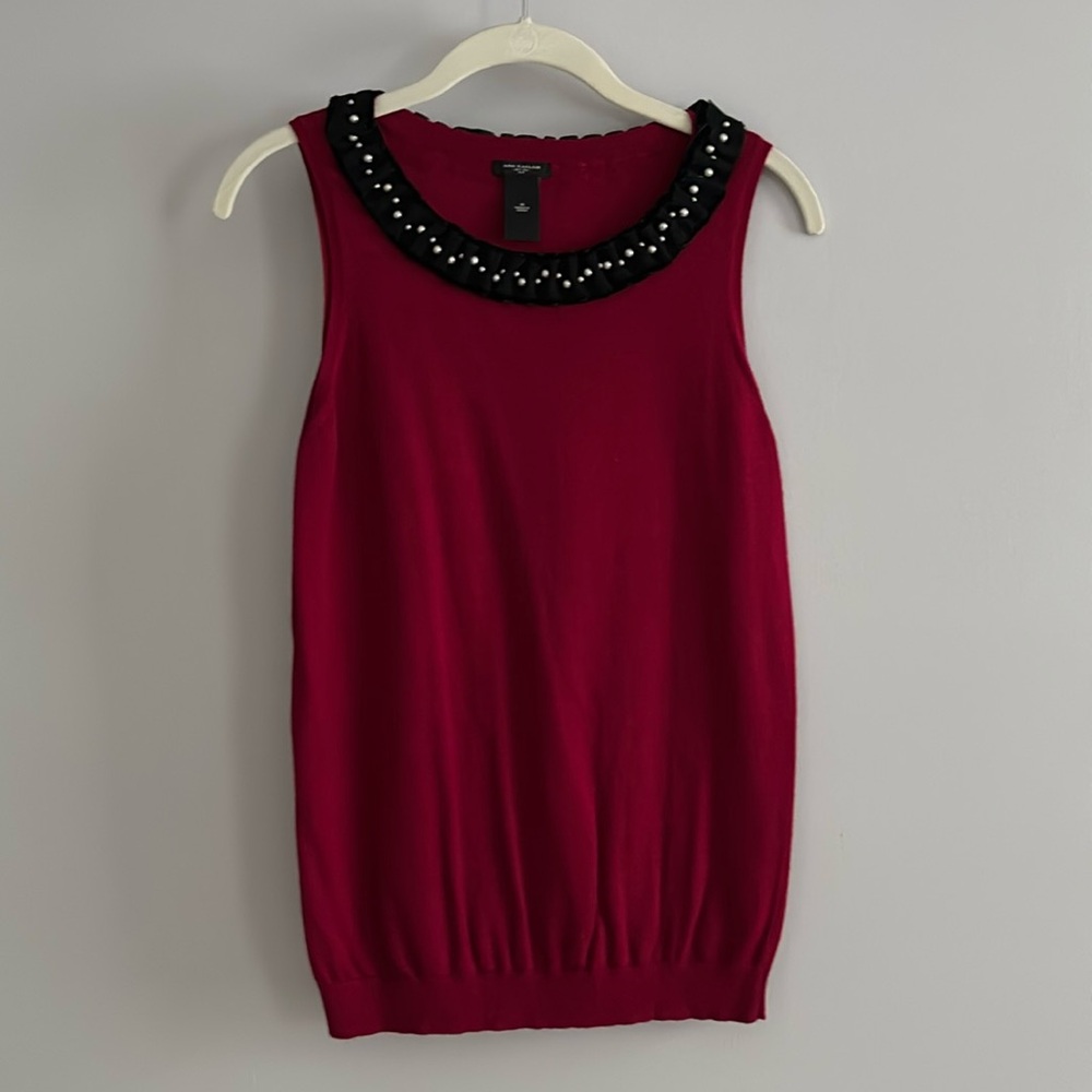 Ann Taylor top with pearl type beading at neckline. Size M